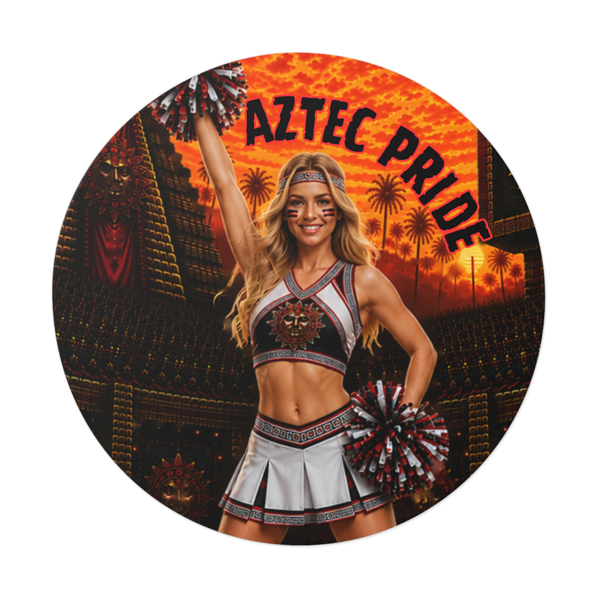 Aztec Cheerleader Warrior Round Vinyl Sticker 2”–6” | Made & Shipped in the USA • 🚚 FREE USA Shipping • Personalized Option