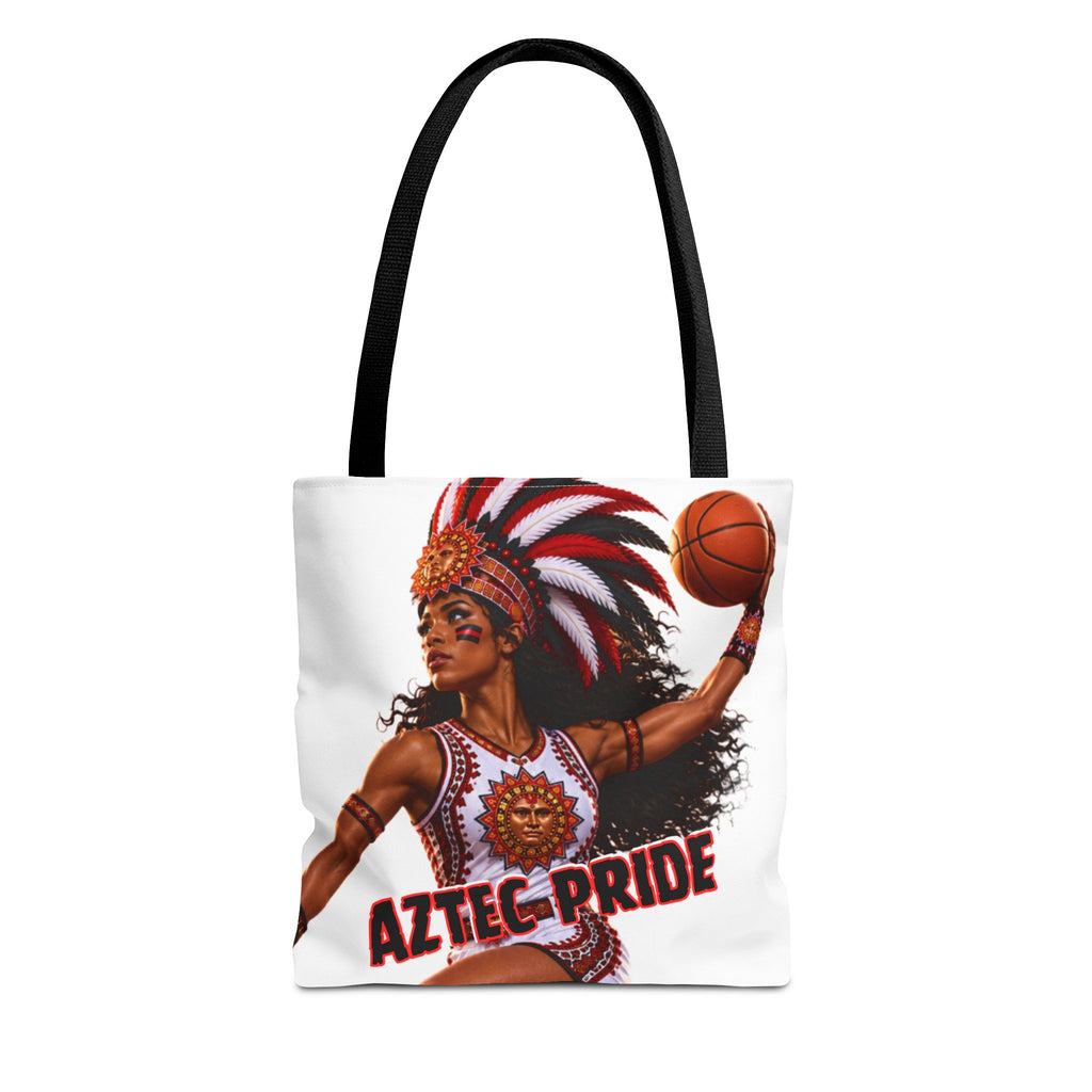 Aztec Basketball Black Female Warrior Tote Bag | Aztec-Inspired AI Art • Made & Shipped in the USA • 🚚 FREE USA Shipping • FREE Personalization