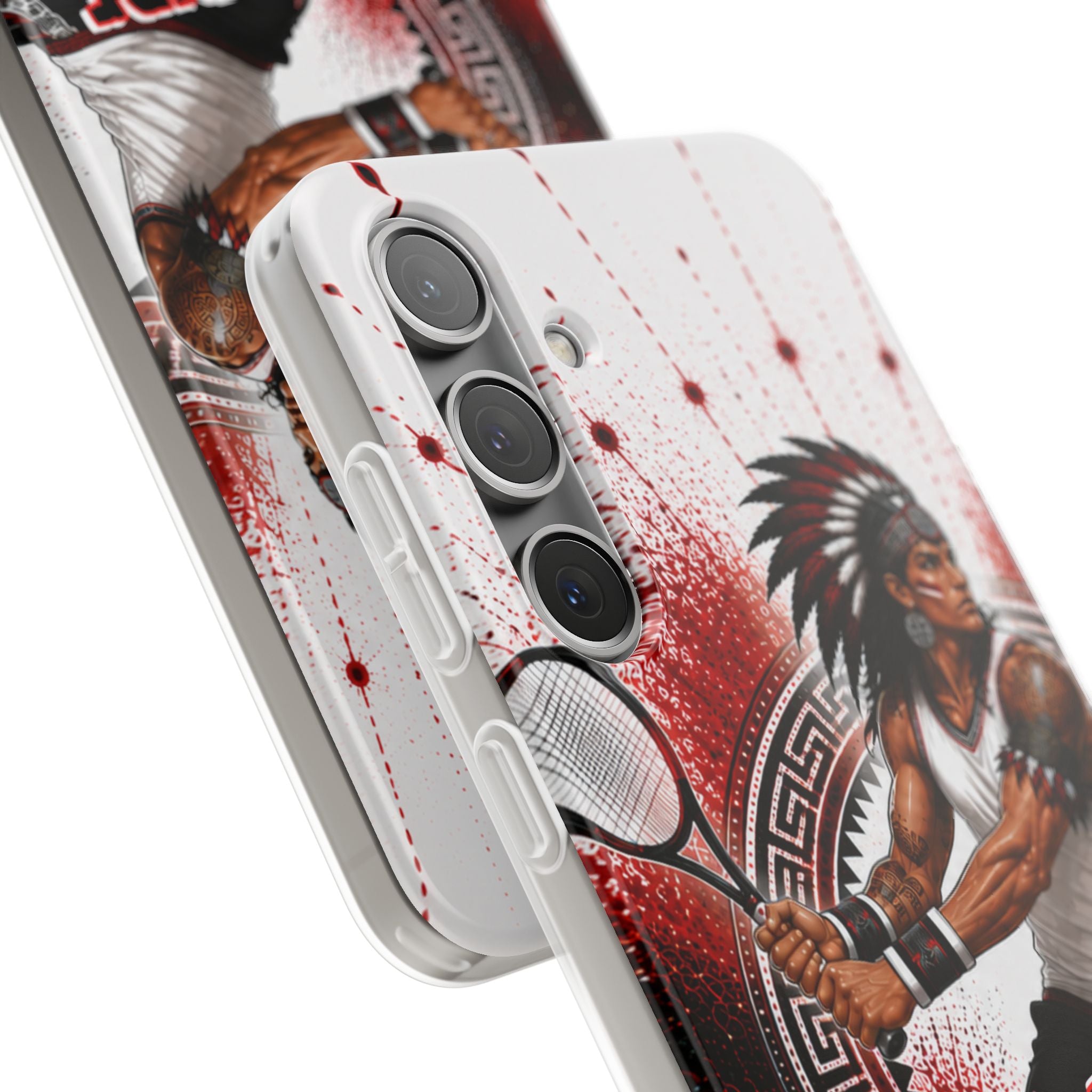 Aztec Tennis Male Warrior – Flexi Phone Case (iPhone & Samsung • Clear TPU • Made & Shipped in the USA • 🚚 FREE USA Shipping • Personalized Option)