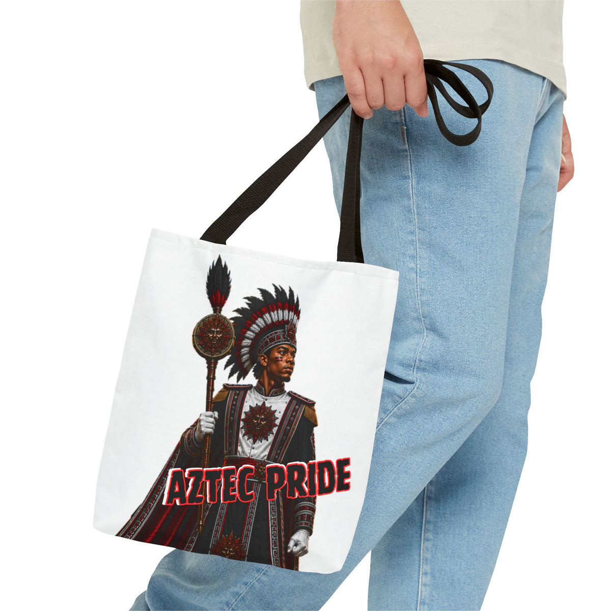 Aztec Band Warrior Tote Bag | Aztec-Inspired AI Art • Made & Shipped in the USA • 🚚 FREE USA Shipping • FREE Personalization
