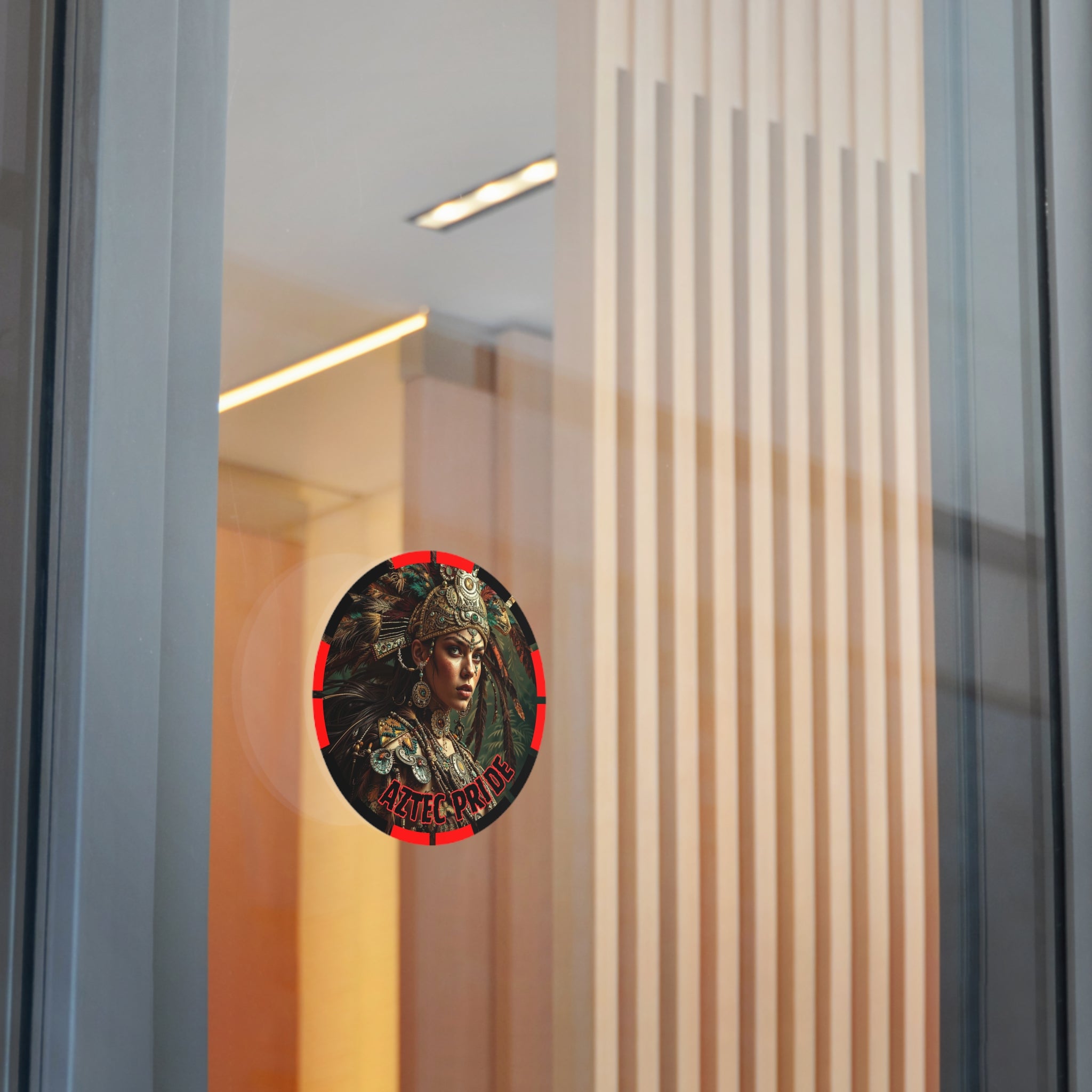 Aztec Warrior Goddess Round Vinyl Sticker – Waterproof Matte Decal (2”–6”)