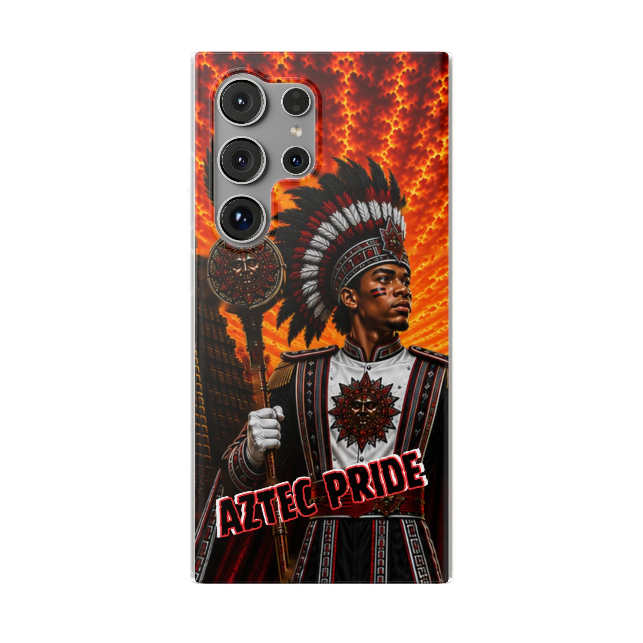 Aztec Drum Major Warrior – Flexi Phone Case (iPhone & Samsung • Clear TPU • Made & Shipped in the USA • 🚚 FREE USA Shipping • Personalized Option)