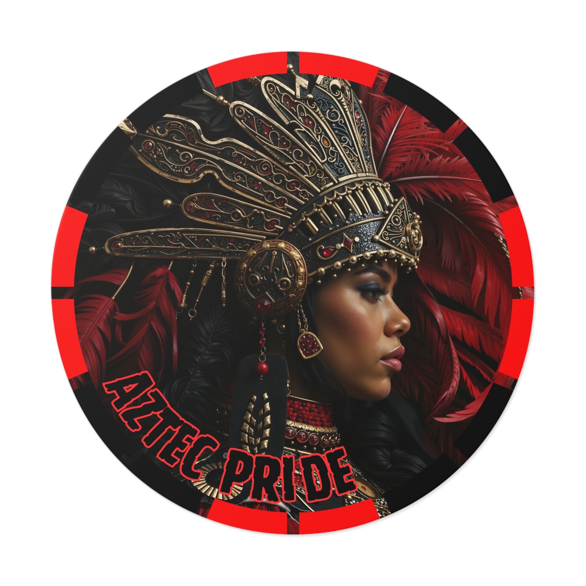 Aztec Lioness Queen Round Vinyl Sticker – Waterproof Matte Decal (2”–6”)