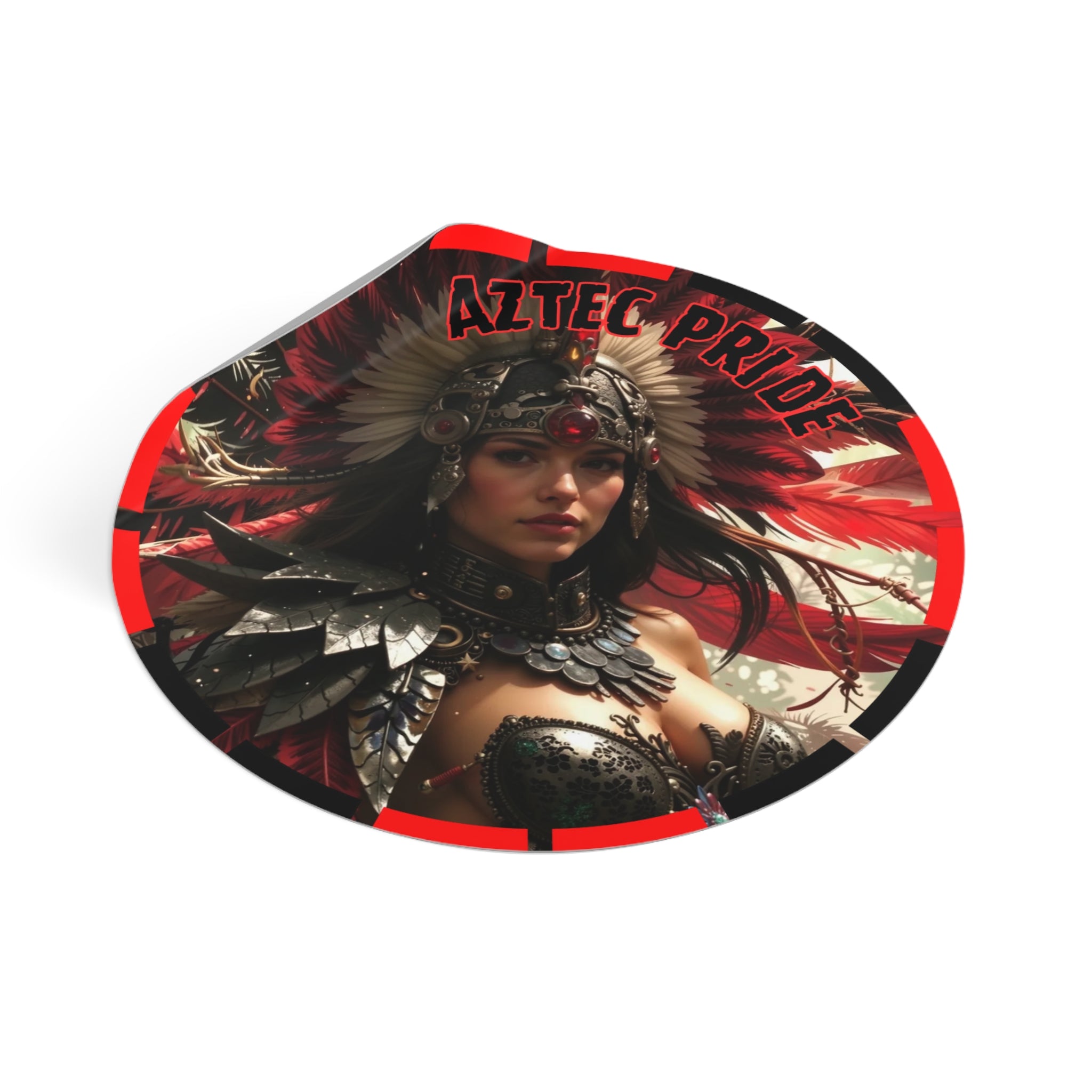 Aztec Blood Feather Goddess Round Vinyl Sticker – Waterproof Matte Decal (2”–6”)
