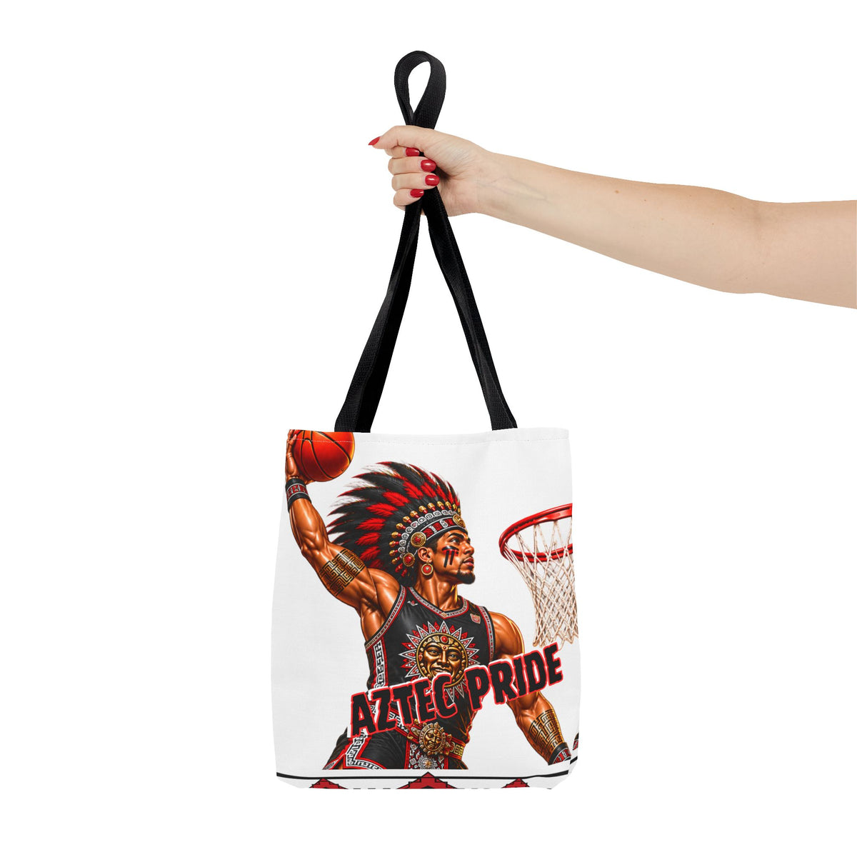 Aztec Basketball Dunk Warrior Tote Bag | Aztec-Inspired AI Art • Made & Shipped in the USA • 🚚 FREE USA Shipping • FREE Personalization