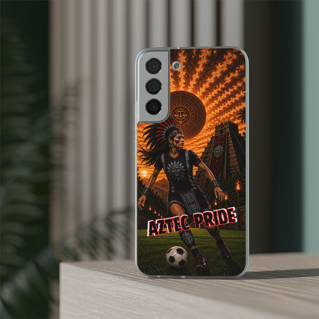 Aztec Soccer Female Warrior – Flexi Phone Case (iPhone & Samsung • Clear TPU • Made & Shipped in the USA • 🚚 FREE USA Shipping • Personalized Option)