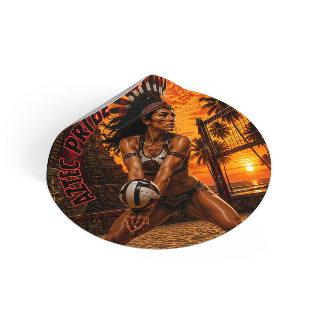 Aztec Beach Volleyball Warrior Round Vinyl Sticker 2”–6” | Made & Shipped in the USA • 🚚 FREE USA Shipping • Personalized Option
