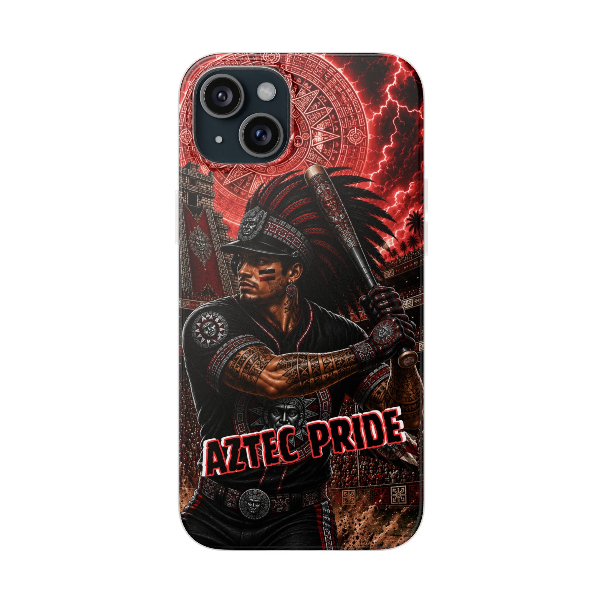 Aztec Baseball Warrior – Flexi Phone Case (iPhone & Samsung • Clear TPU • Made & Shipped in the USA • 🚚 FREE USA Shipping • Personalized Option)