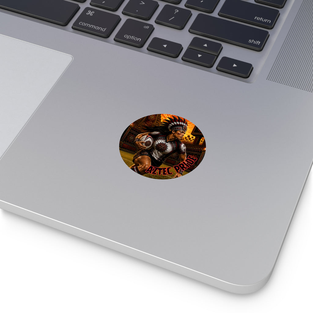 Aztec Rugby Female Warrior Round Vinyl Sticker 2”–6” | Made & Shipped in the USA • 🚚 FREE USA Shipping • Personalized Option